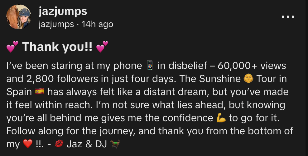 Thank you message to followers